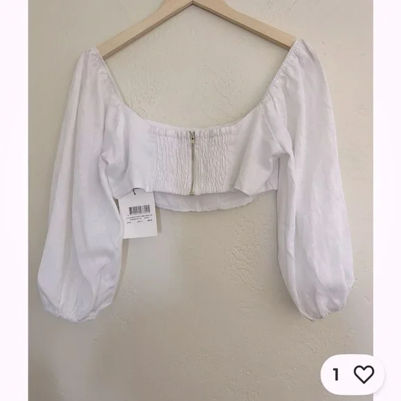 DISSH White Puff Sleeve Linen Crop Top - Picture 8 of 14